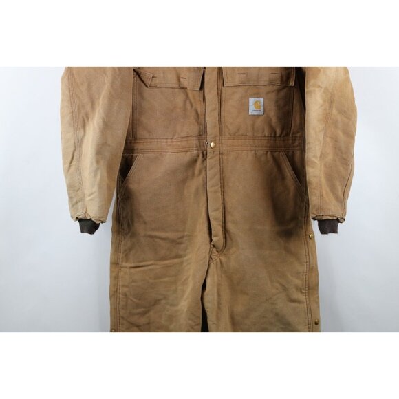 Vtg 80s Carhartt Mens 44S Distressed Quilted Canvas Insulated Coveralls Bibs USA - Picture 3 of 16